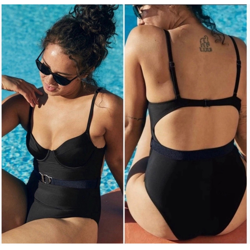 Aerie Bustier one piece swimsuit with belt black medium